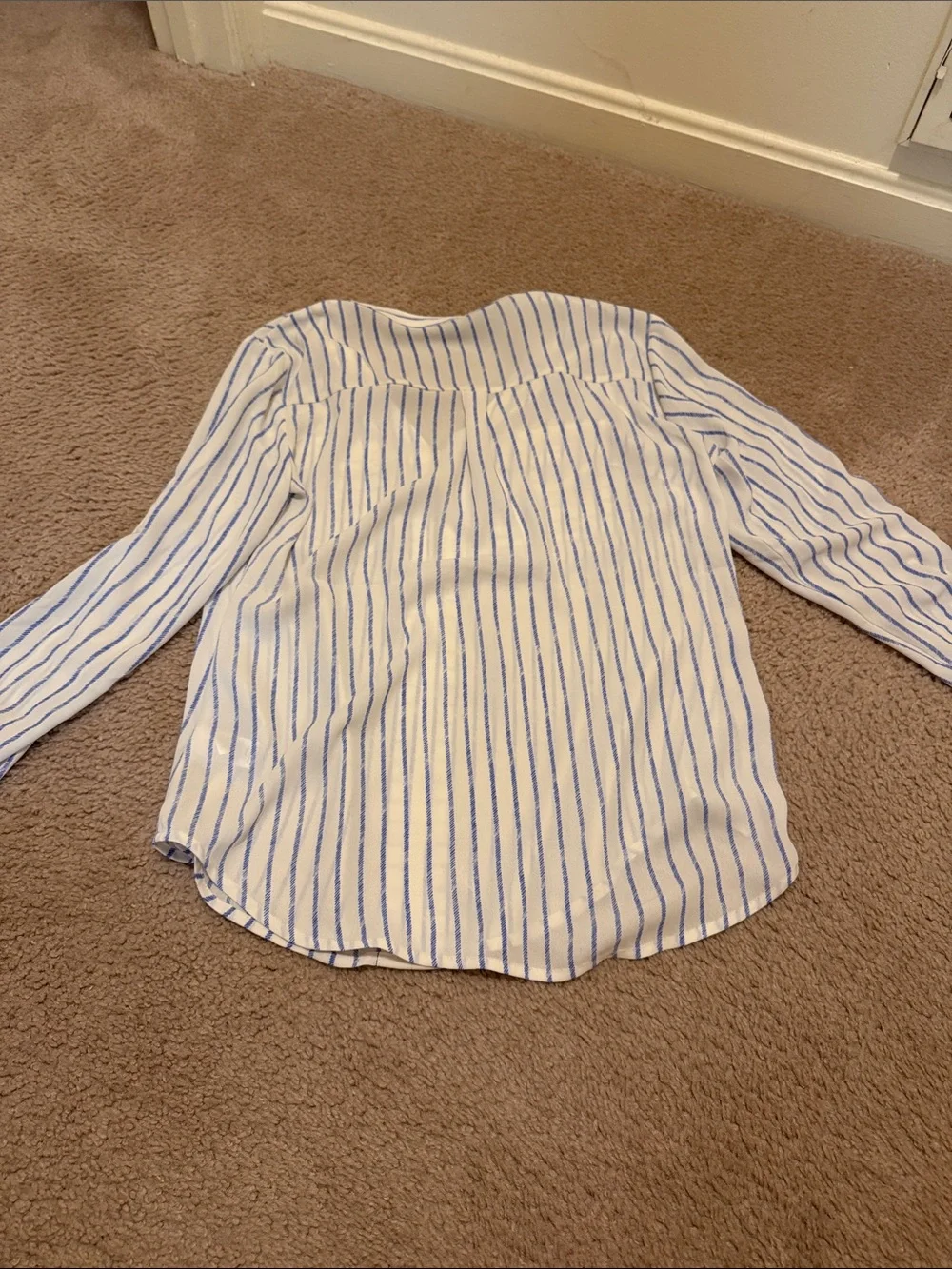 Striped V-Neck Women's Blouse - White & Blue